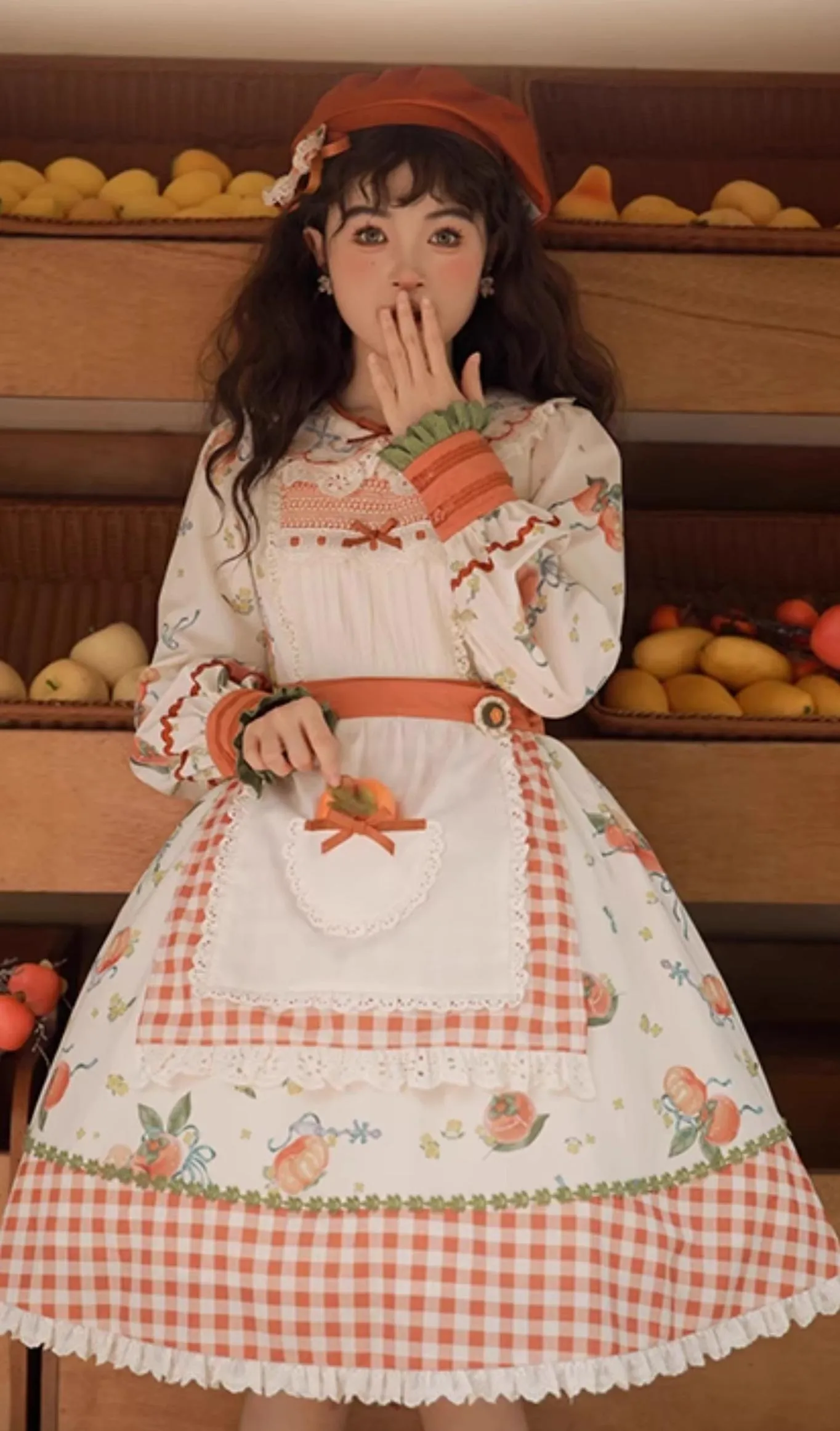 Mademoiselle Pearl~Persimmon~Autumn Persimmon Print Lolita OP JSK SK Dress