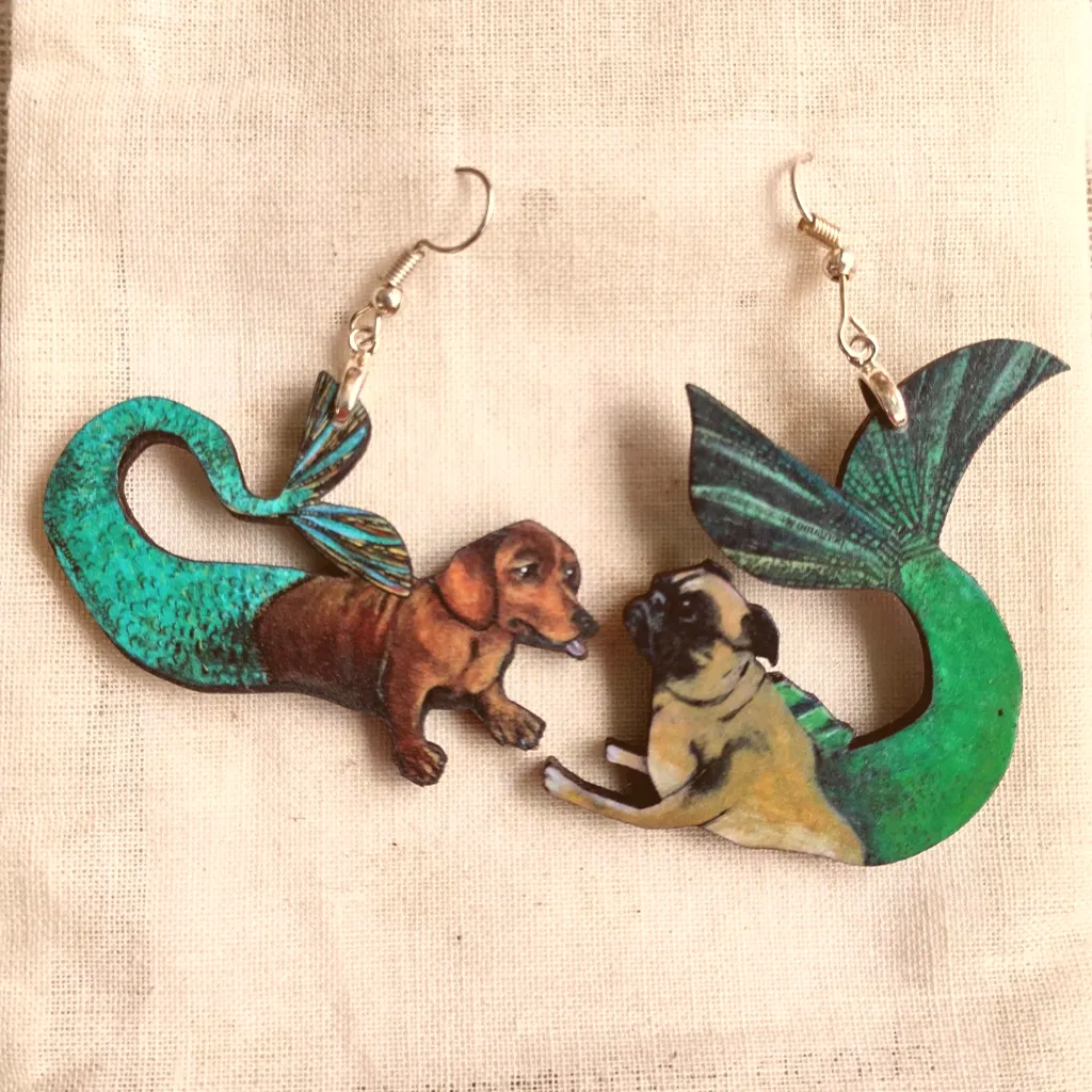 Make a Statement with Mismatched Mermaid Dog Earrings: Sustainable & Handmade