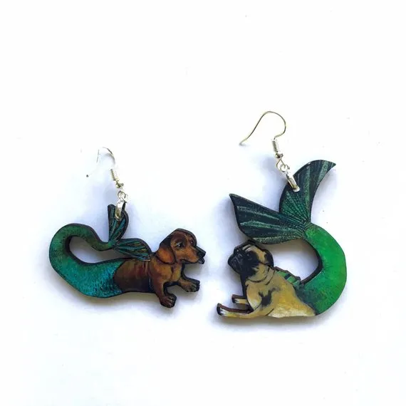 Make a Statement with Mismatched Mermaid Dog Earrings: Sustainable & Handmade