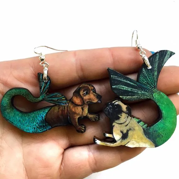 Make a Statement with Mismatched Mermaid Dog Earrings: Sustainable & Handmade