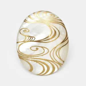 Maki-e Urushi Lacquer Brooch - White South Sea Pearl Shell / Flowing Water  -, Traditional Japanese Urushi Lacquer Jewelry