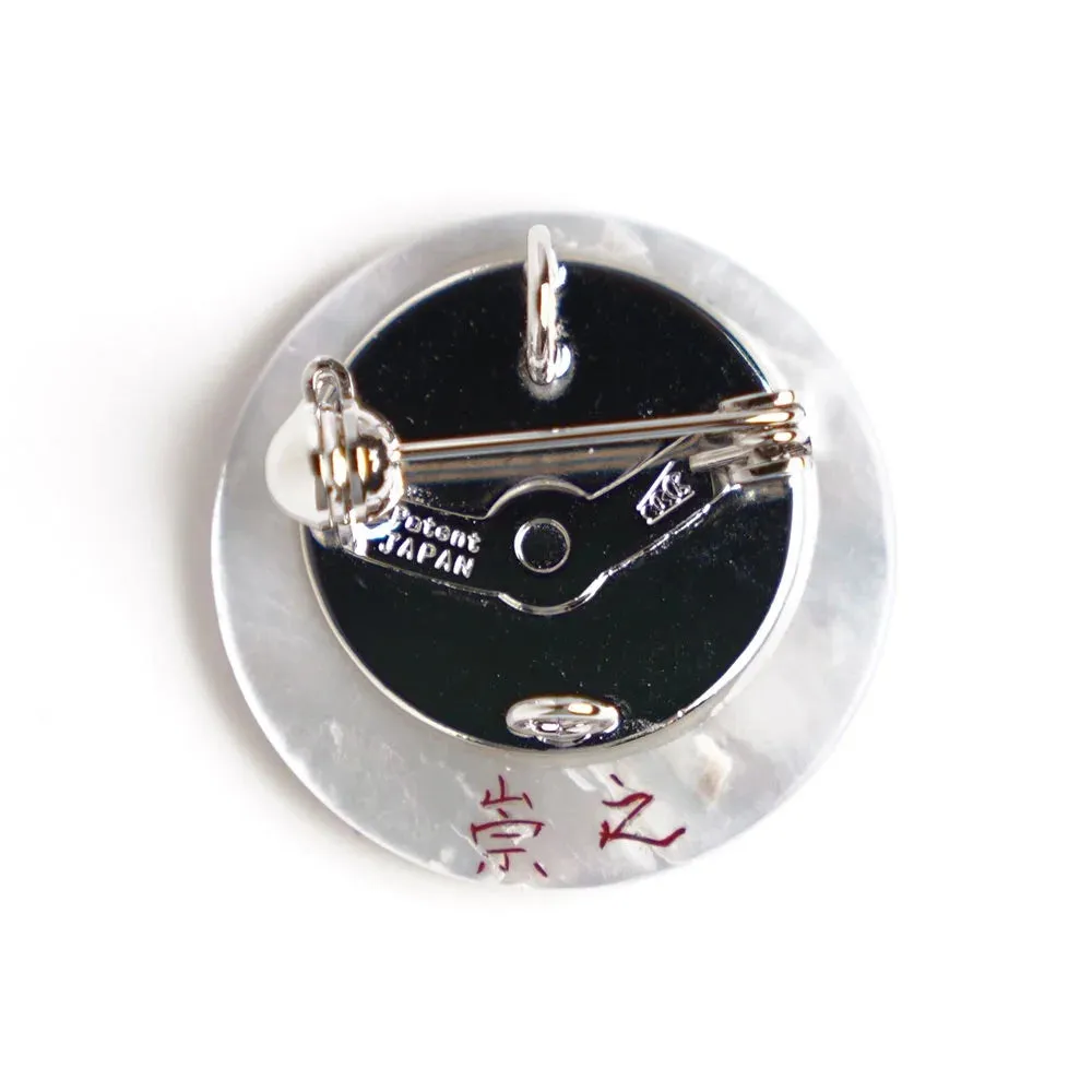 Maki-e Urushi Lacquer Brooch - White South Sea Pearl Shell / Sunshine  -, Traditional Japanese Urushi Lacquer Jewelry