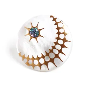Maki-e Urushi Lacquer Brooch - White South Sea Pearl Shell / Sunshine  -, Traditional Japanese Urushi Lacquer Jewelry