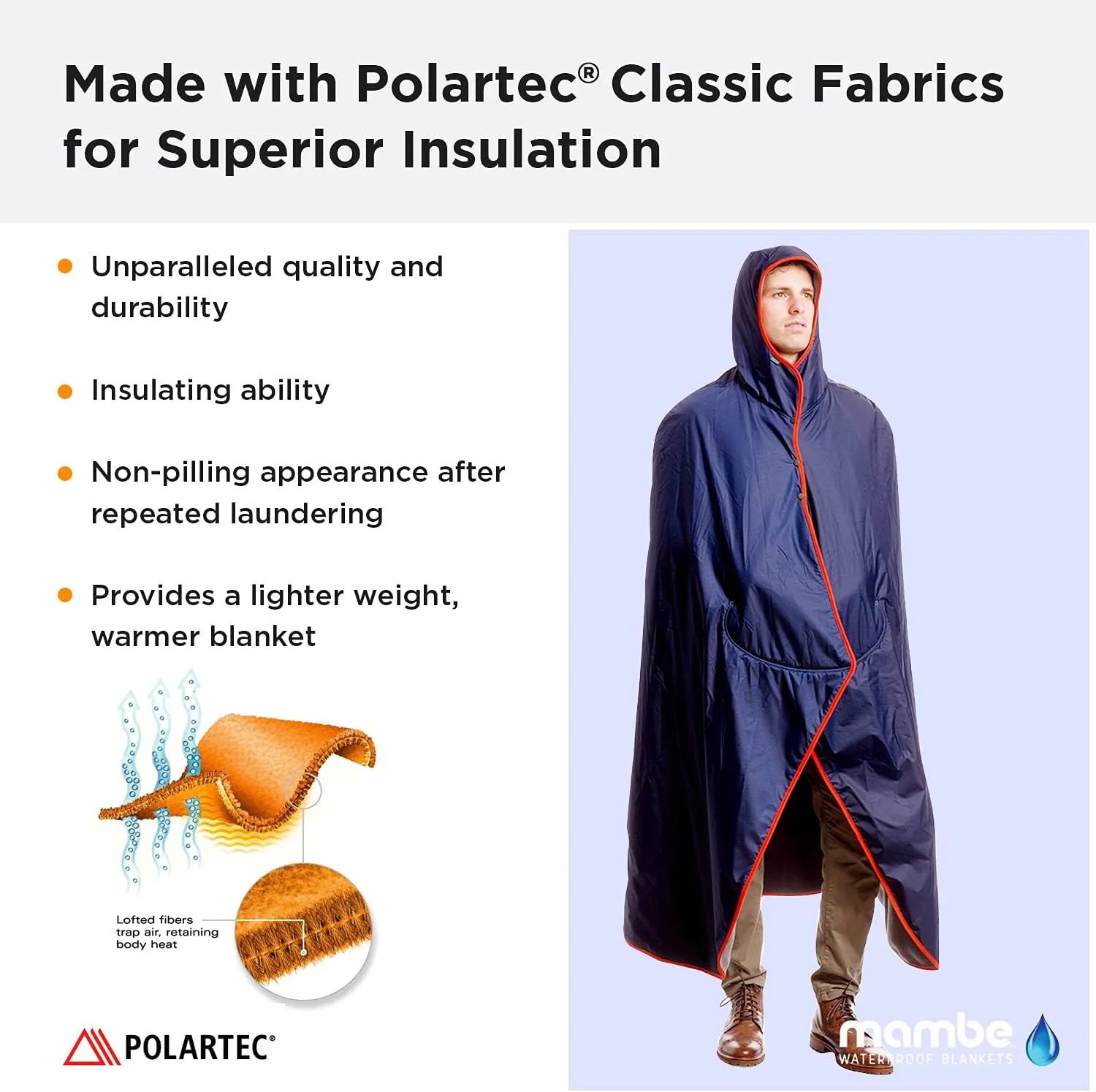 Mambe Extra Large Extreme Weather Hooded Blanket Black 100% Waterproof and Windproof with Premium Stuff Sack - Perfect for Watching Sportsand Staying Warm Outdoors- Machine Washable
