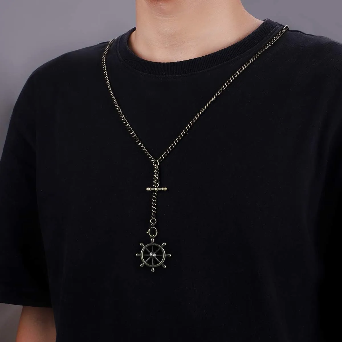 ManChDa Pocket Watch Chain Double Albert Chain T-Bar Watch Chain