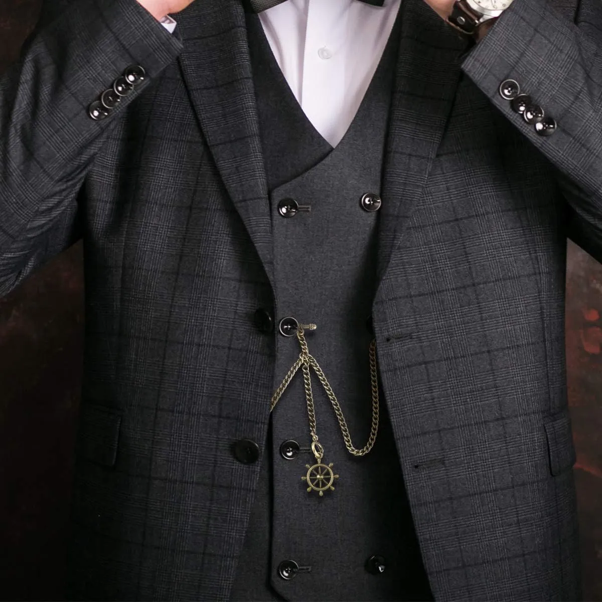 ManChDa Pocket Watch Chain Double Albert Chain T-Bar Watch Chain
