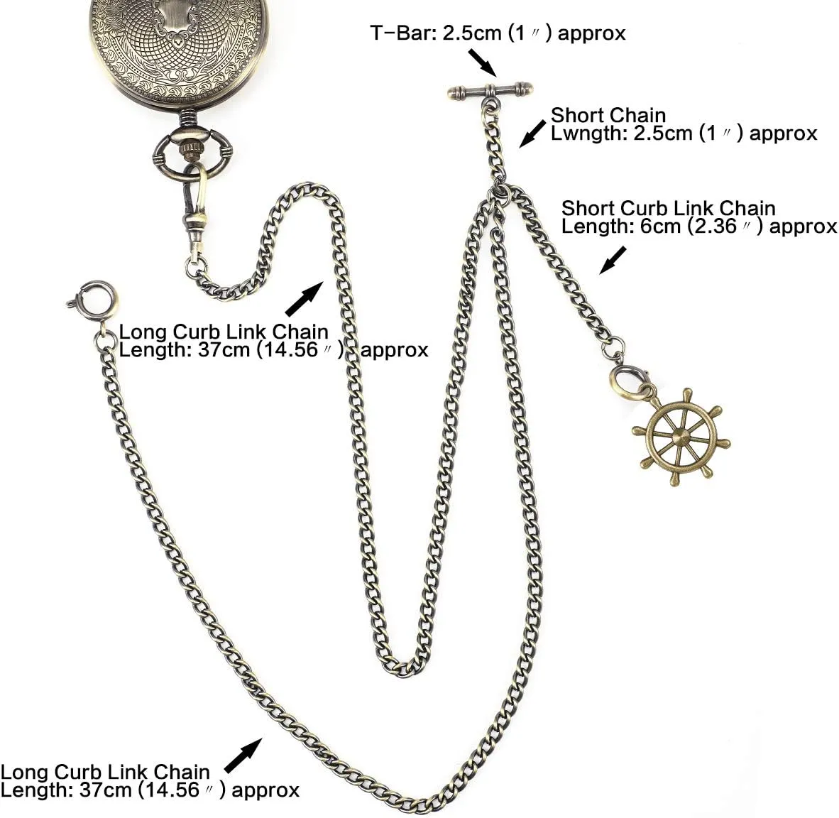ManChDa Pocket Watch Chain Double Albert Chain T-Bar Watch Chain