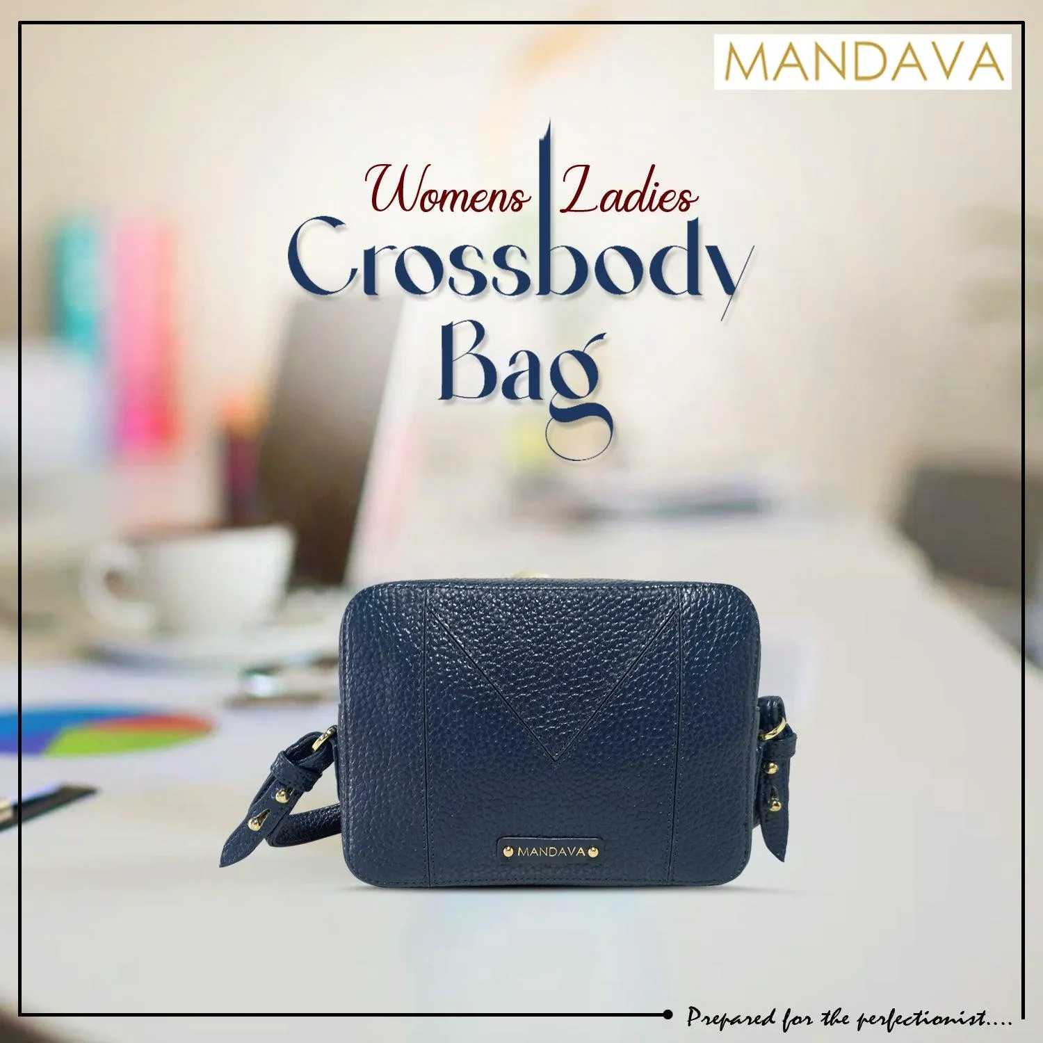 MANDAVA Women's PU Leather Crossbody Bag | Ladies Mini Shoulder Bag with Adjustable & Detachable Strap (Midnight Blue)
