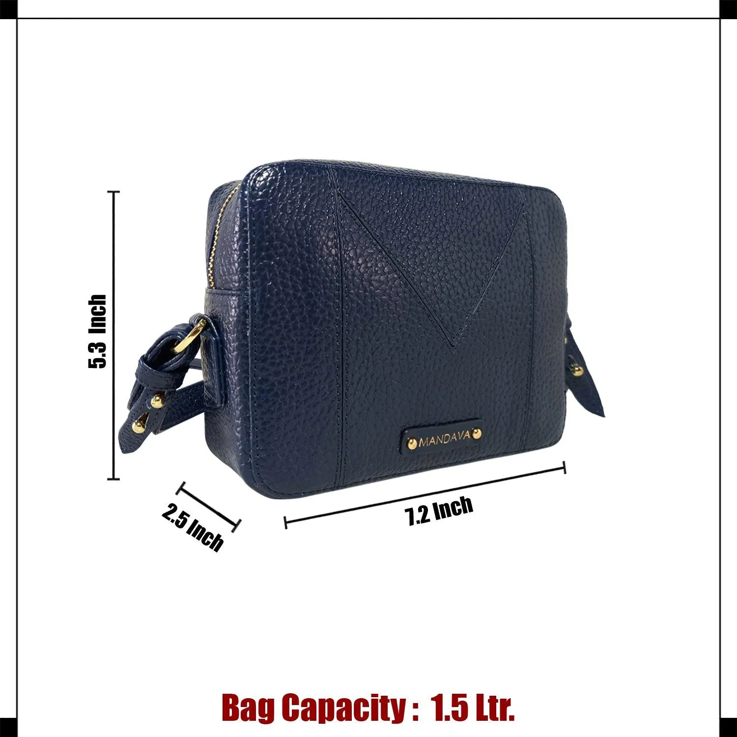 MANDAVA Women's PU Leather Crossbody Bag | Ladies Mini Shoulder Bag with Adjustable & Detachable Strap (Midnight Blue)
