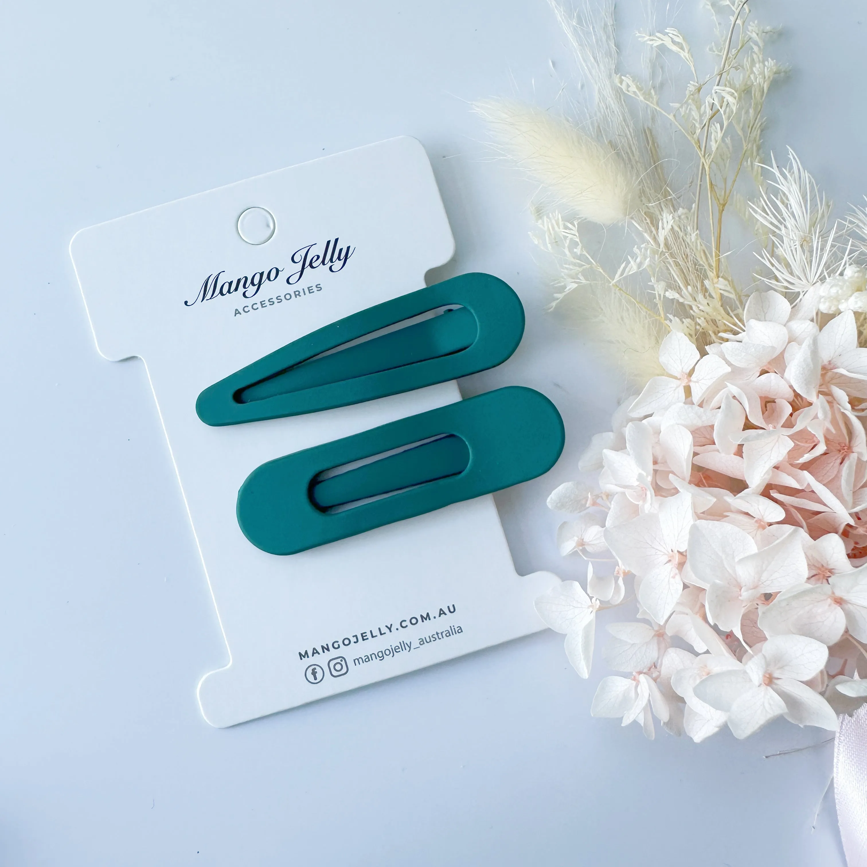 MANGO JELLY Large Pastel Coated Hair Clips - Teal - Twin Pack