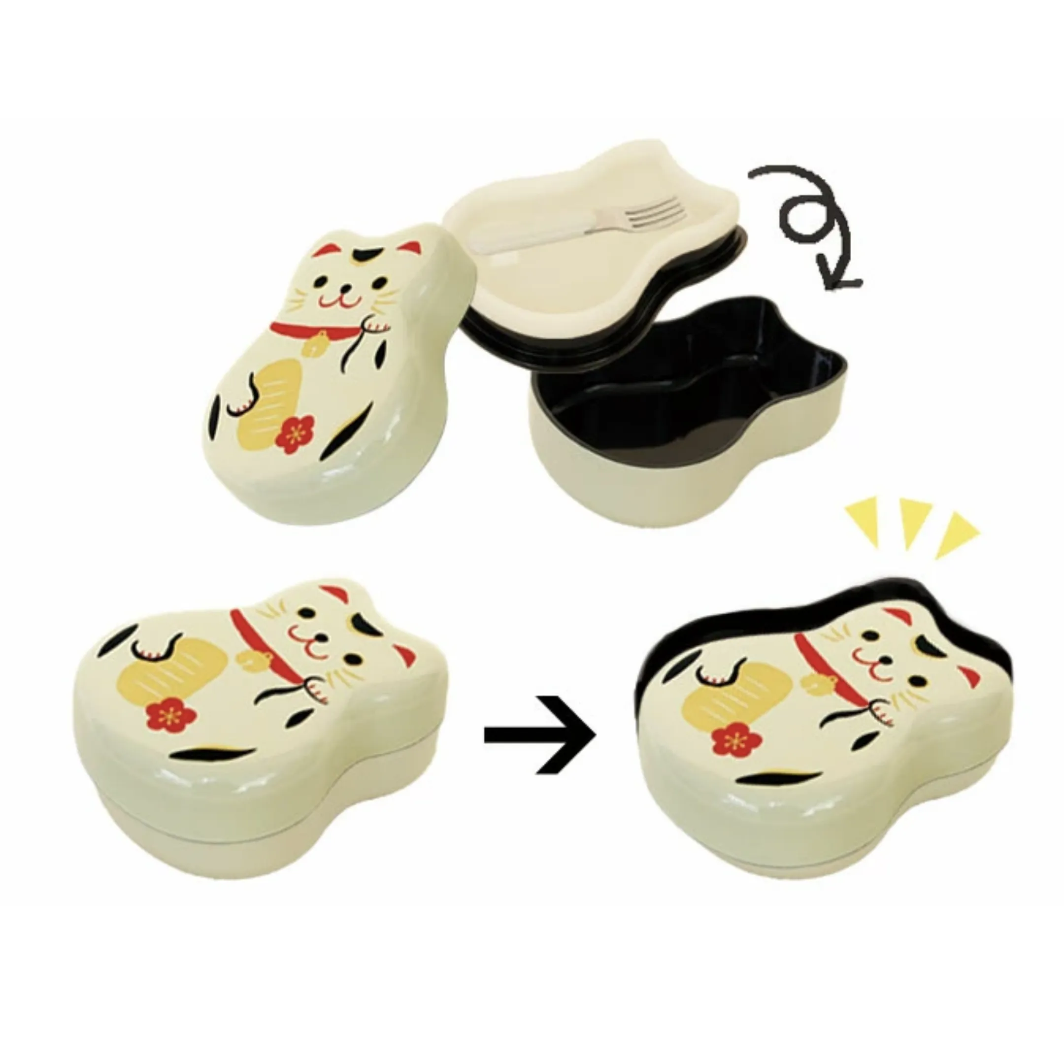 Maruko Cat Two Tier Bento Box | Black