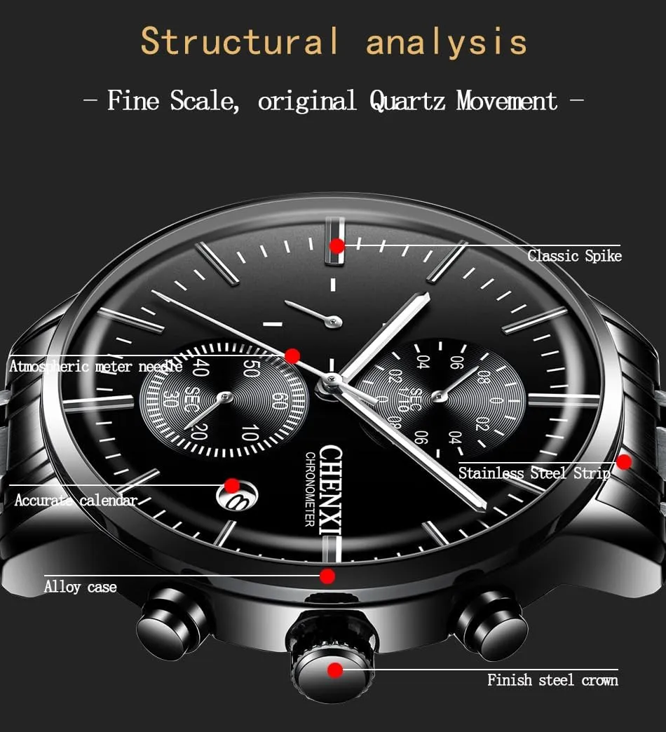 MASTOP Men's Watches Analog Minimalist Black Dial Watches for Men Business Chronograph Quartz Waterproof Fashion Military Casual Wrist Watches Stainless Steel Strap Date