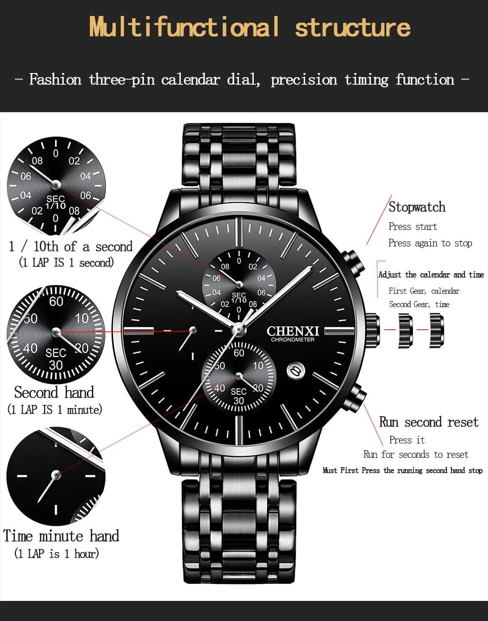MASTOP Men's Watches Analog Minimalist Black Dial Watches for Men Business Chronograph Quartz Waterproof Fashion Military Casual Wrist Watches Stainless Steel Strap Date