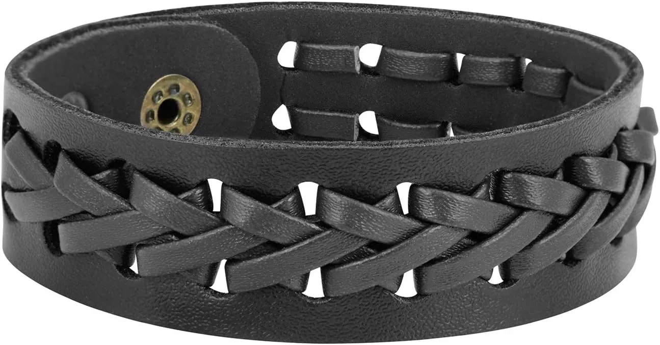 Maverick Hand-woven Black Vintage Leather Wrist Cuff Wrap Bracelet for Men (SJ_3076)