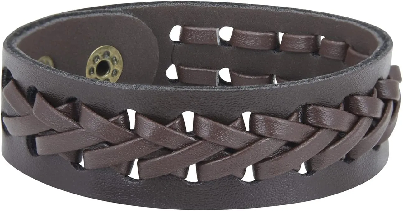 Maverick Hand-woven Brown Vintage Leather Wrist Cuff Wrap Bracelet for Men (SJ_3075)
