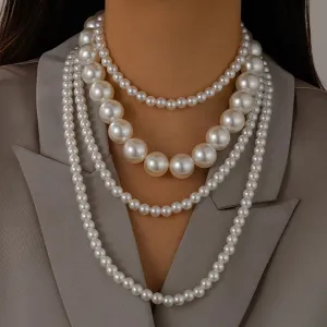 MAYTRENDS  -  Multilayer Imitation Pearl Tassel Long Choker Necklace For Women Girls Party Elegant Korean Bohemian Party Gift Jewelry