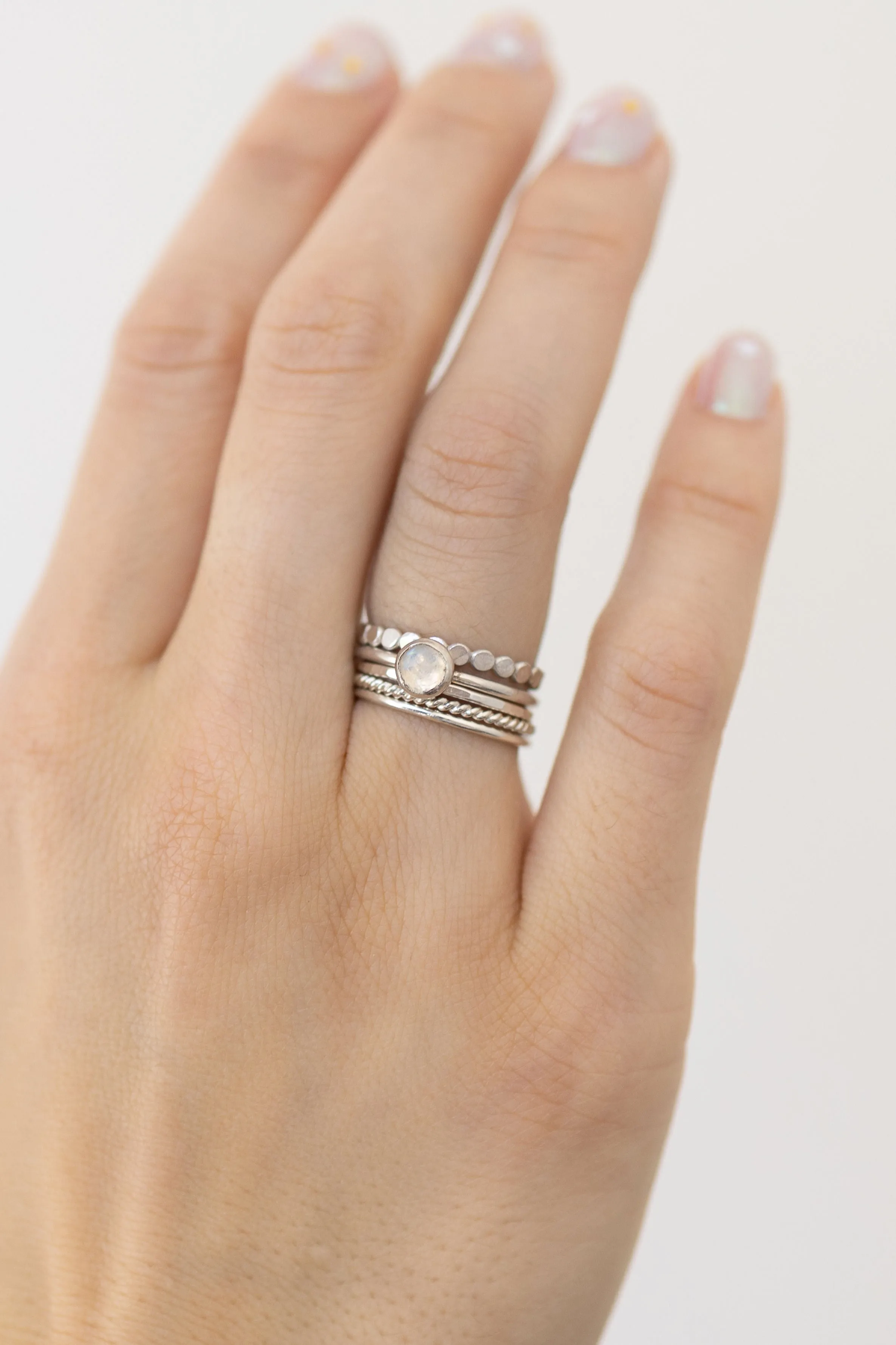 Medium Moonstone Stacking Ring in Silver