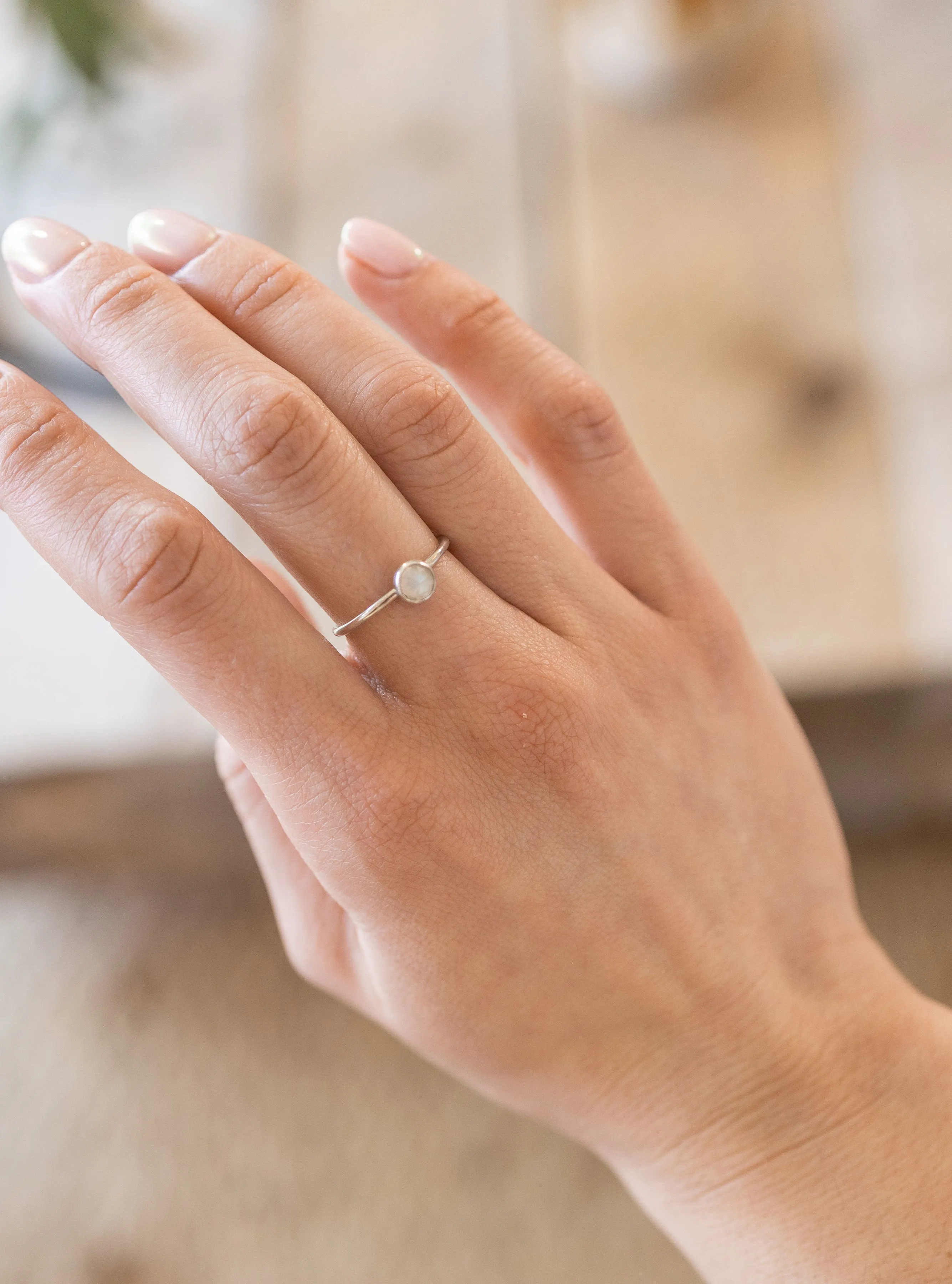 Medium Moonstone Stacking Ring in Silver