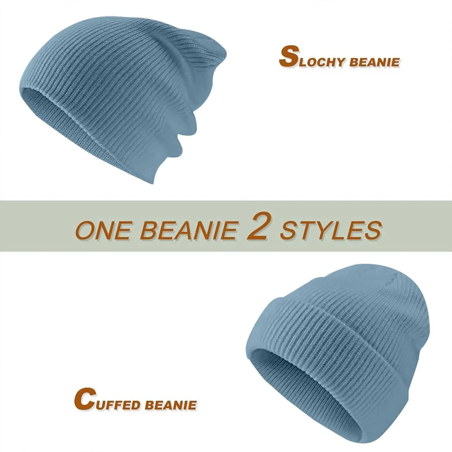 Men Beanie Slouchy Knit Skull Cap for Men Women, Knit Cuff Trawler Beanie Watch Hat, Spring Fall Skull Cap