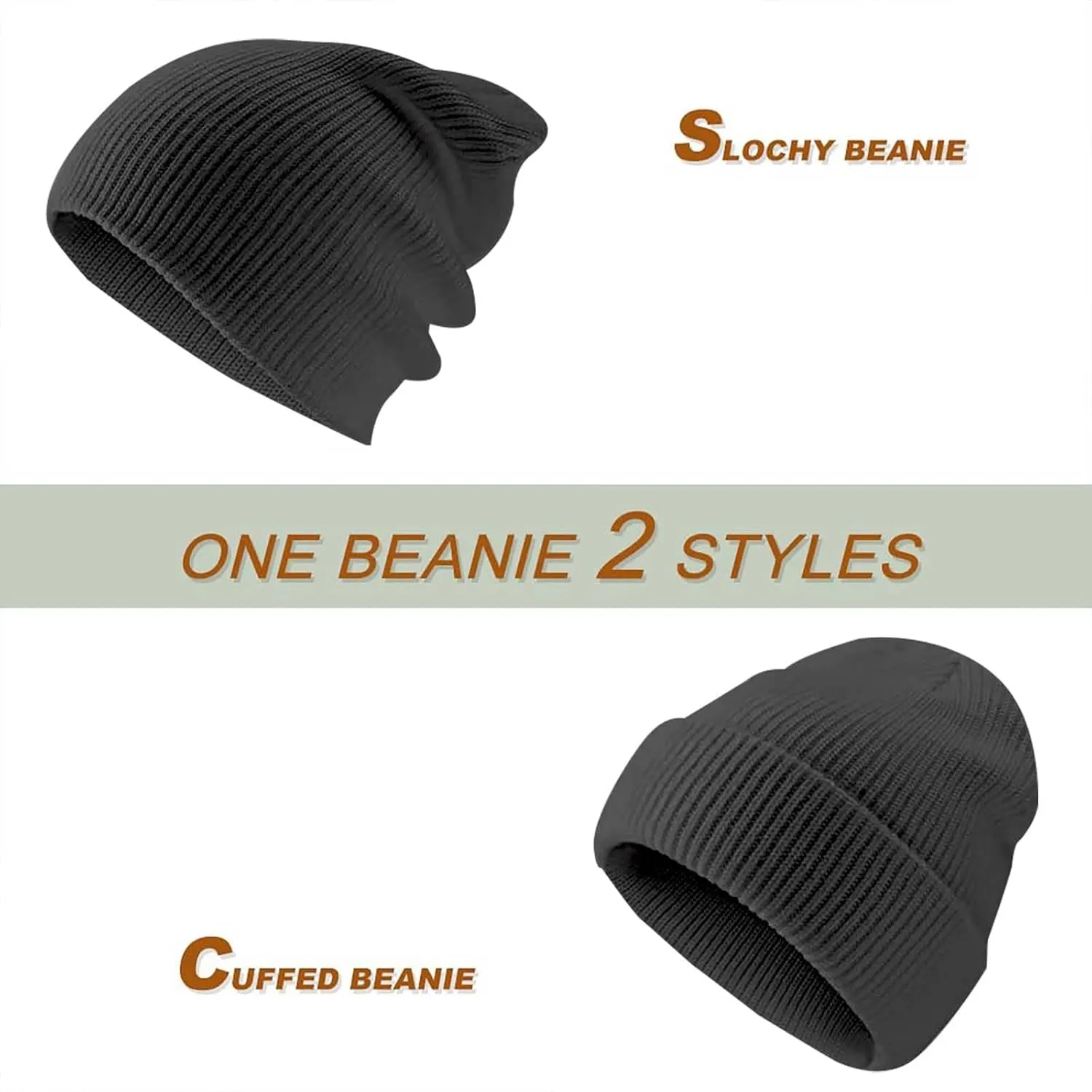 Men Beanie Slouchy Knit Skull Cap for Men Women, Knit Cuff Trawler Beanie Watch Hat, Spring Fall Skull Cap