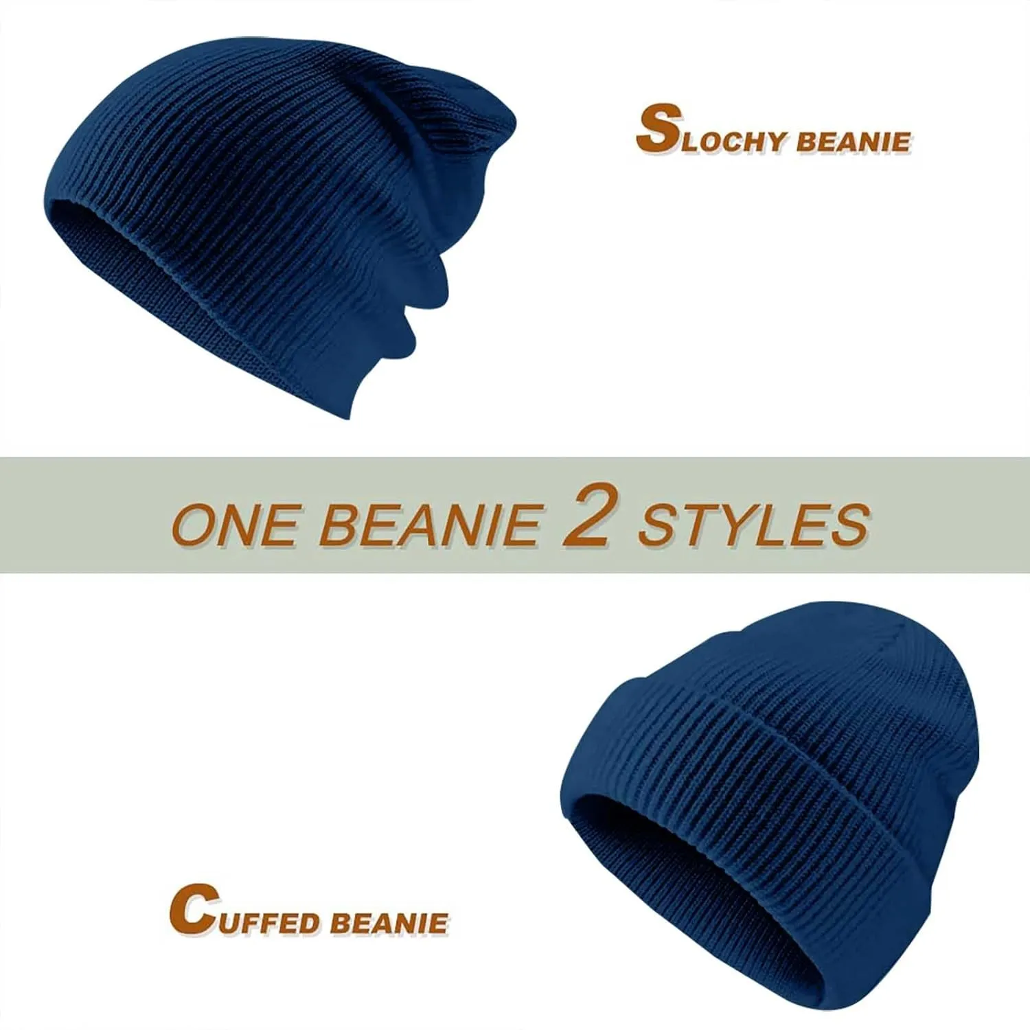 Men Beanie Slouchy Knit Skull Cap for Men Women, Knit Cuff Trawler Beanie Watch Hat, Spring Fall Skull Cap
