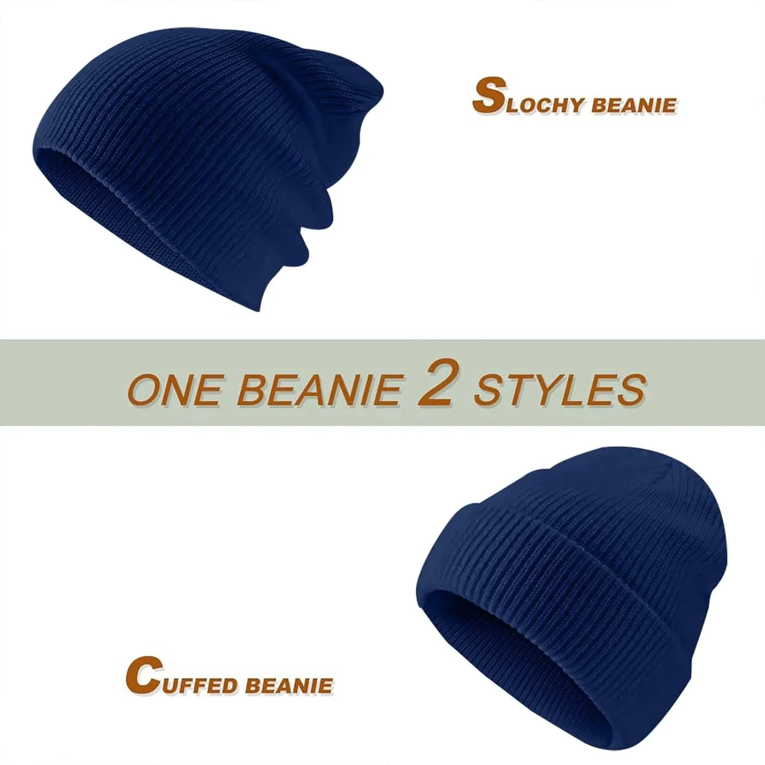 Men Beanie Slouchy Knit Skull Cap for Men Women, Knit Cuff Trawler Beanie Watch Hat, Spring Fall Skull Cap