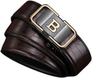 Men'S Crocodile-Patterned Automatic Buckle Belt,Men'S Business Ratchet Belt,Suitable For Formal Casual Jeans