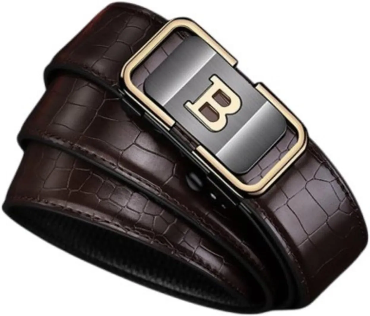 Men'S Crocodile-Patterned Automatic Buckle Belt,Men'S Business Ratchet Belt,Suitable For Formal Casual Jeans