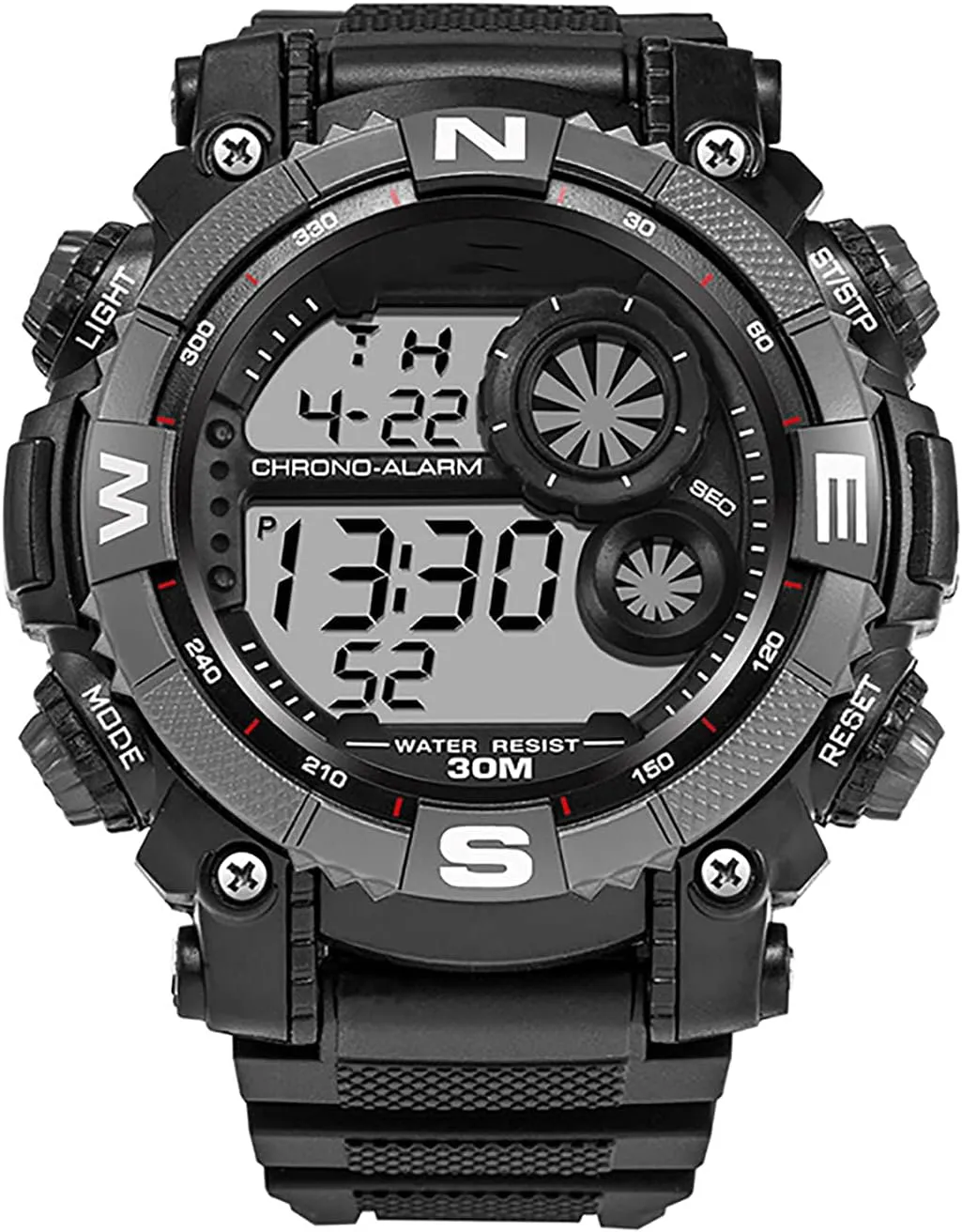 Men's Digital Sports Watches, Luminous Military Watches, Shockproof Large Dial Men's Watches, Outdoor Waterproof Alarm Clock Watches E