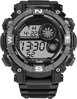 Men's Digital Sports Watches, Luminous Military Watches, Shockproof Large Dial Men's Watches, Outdoor Waterproof Alarm Clock Watches E