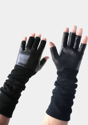 MENS FINGERLESS LEATHER & KNIT GLOVES