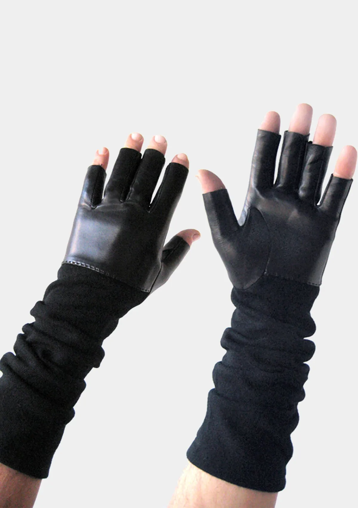 MENS FINGERLESS LEATHER & KNIT GLOVES