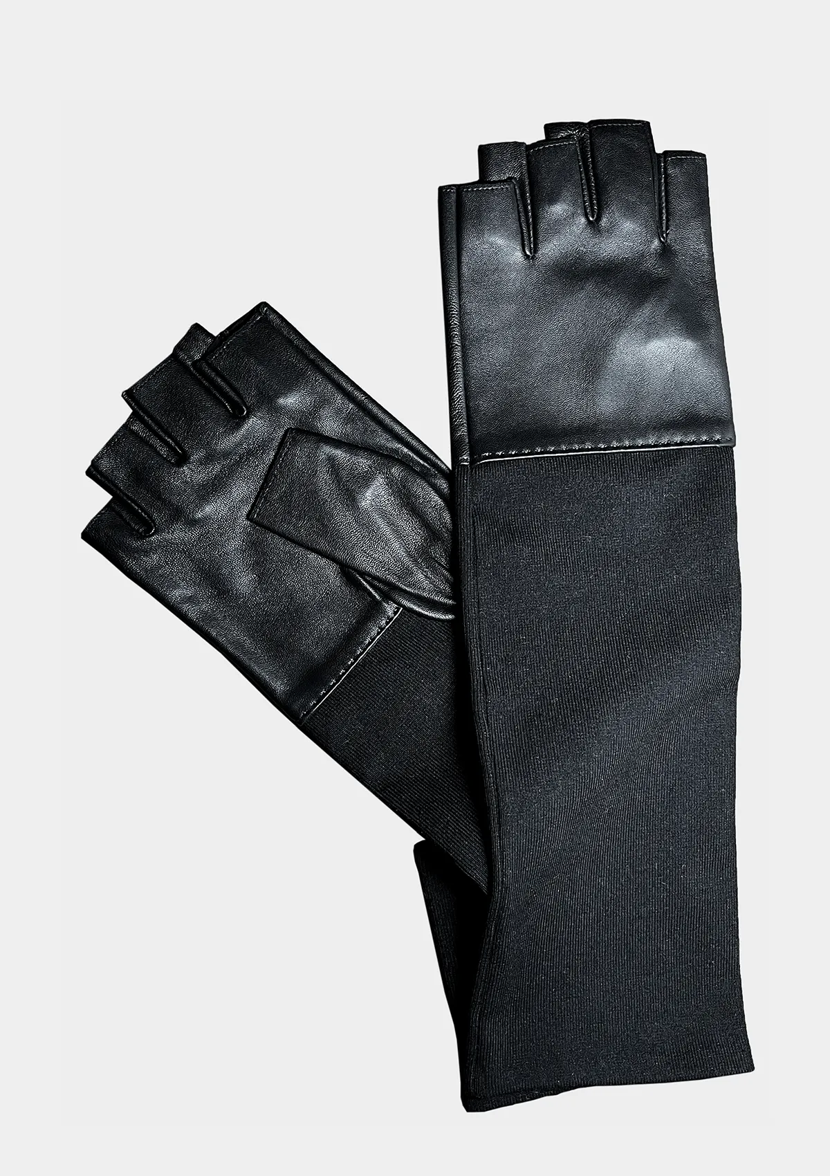 MENS FINGERLESS LEATHER & KNIT GLOVES