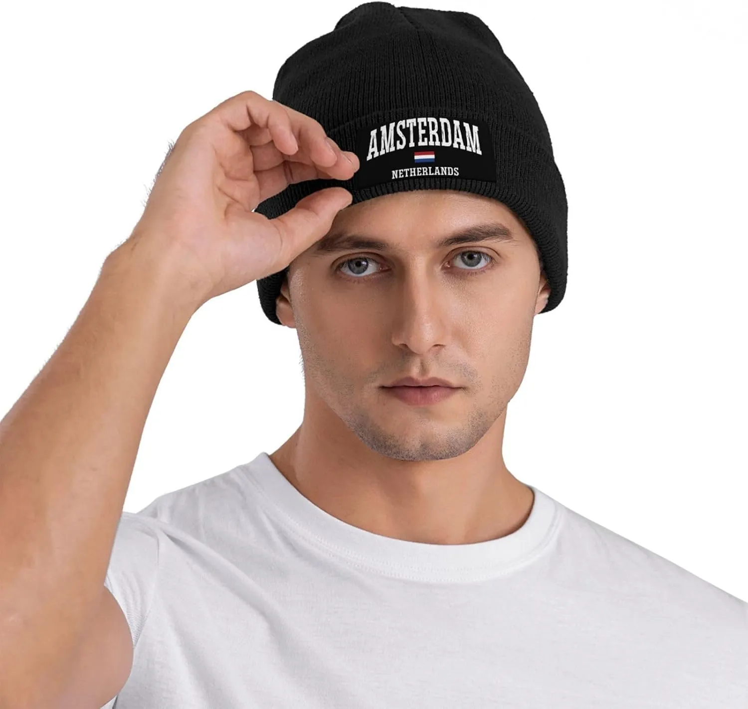 Mens Skull Caps Amsterdam Knit Thermo Winterhat for Mens Knit Cuffed Skullies & Beanies Forgirls Novelty I Love Amsterdam Cap