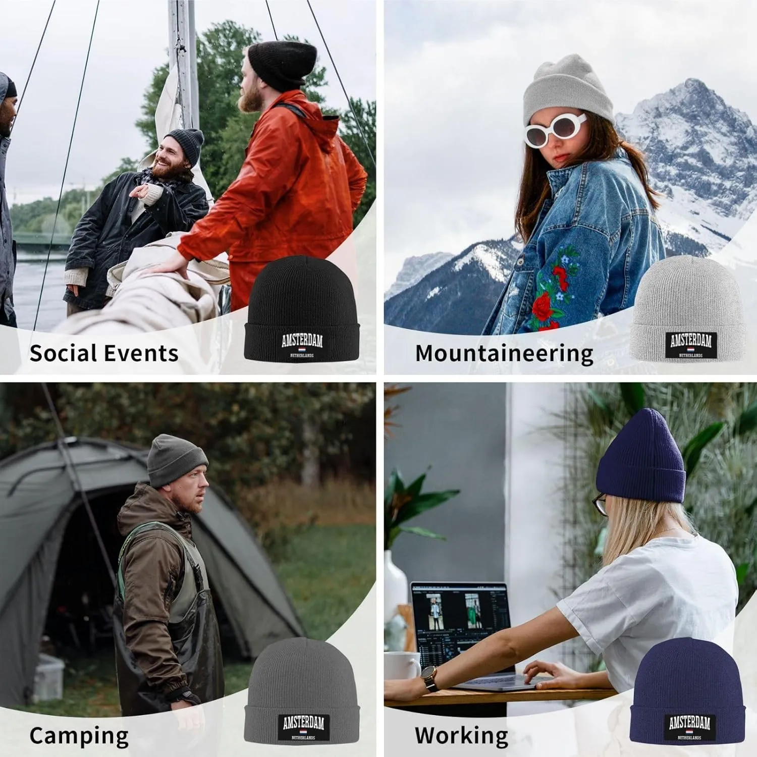 Mens Skull Caps Amsterdam Knit Thermo Winterhat for Mens Knit Cuffed Skullies & Beanies Forgirls Novelty I Love Amsterdam Cap