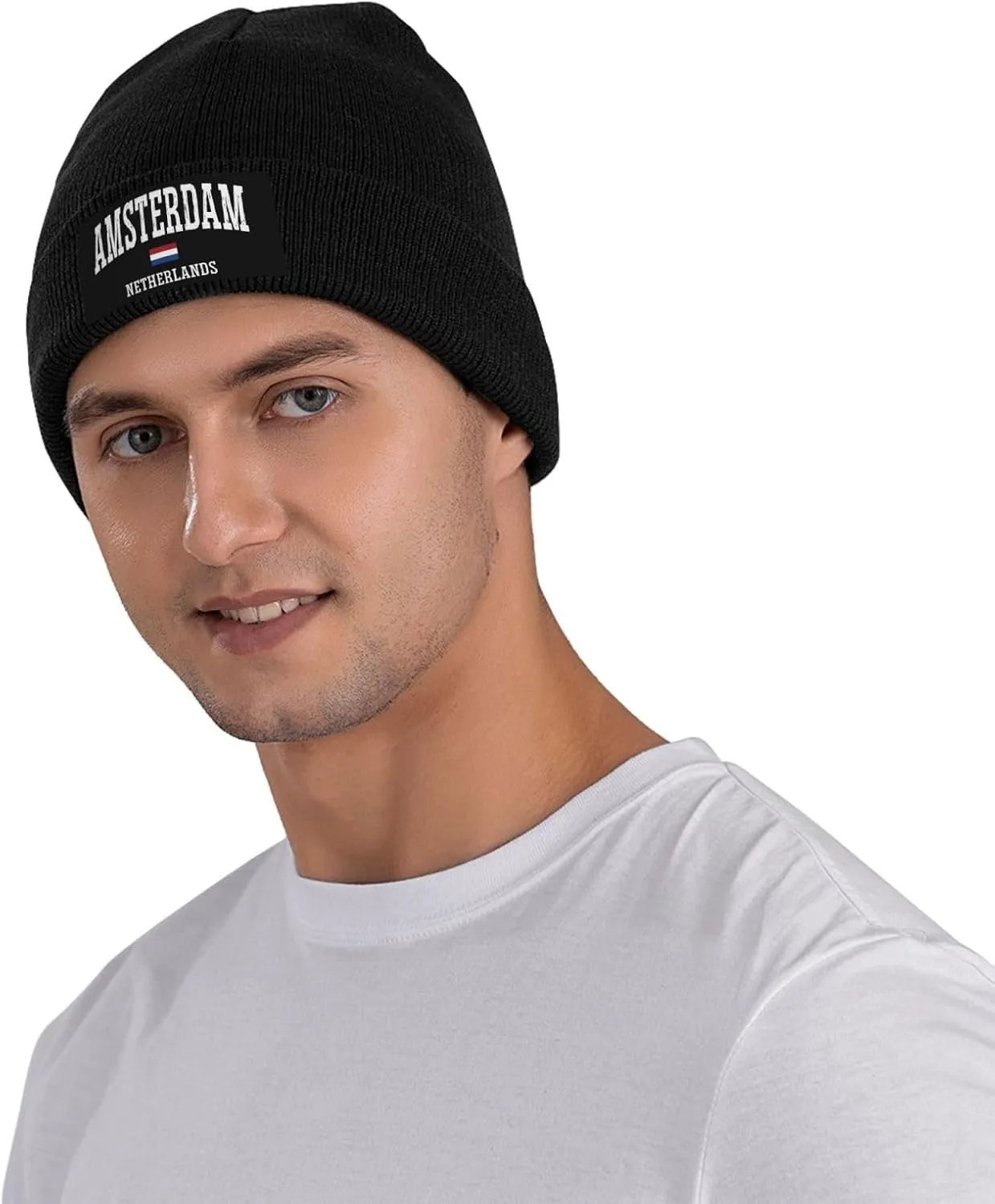 Mens Skull Caps Amsterdam Knit Thermo Winterhat for Mens Knit Cuffed Skullies & Beanies Forgirls Novelty I Love Amsterdam Cap