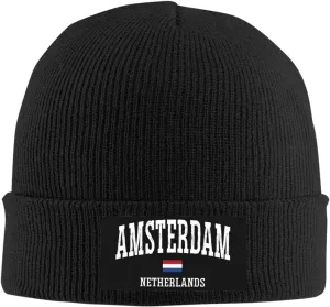 Mens Skull Caps Amsterdam Knit Thermo Winterhat for Mens Knit Cuffed Skullies & Beanies Forgirls Novelty I Love Amsterdam Cap