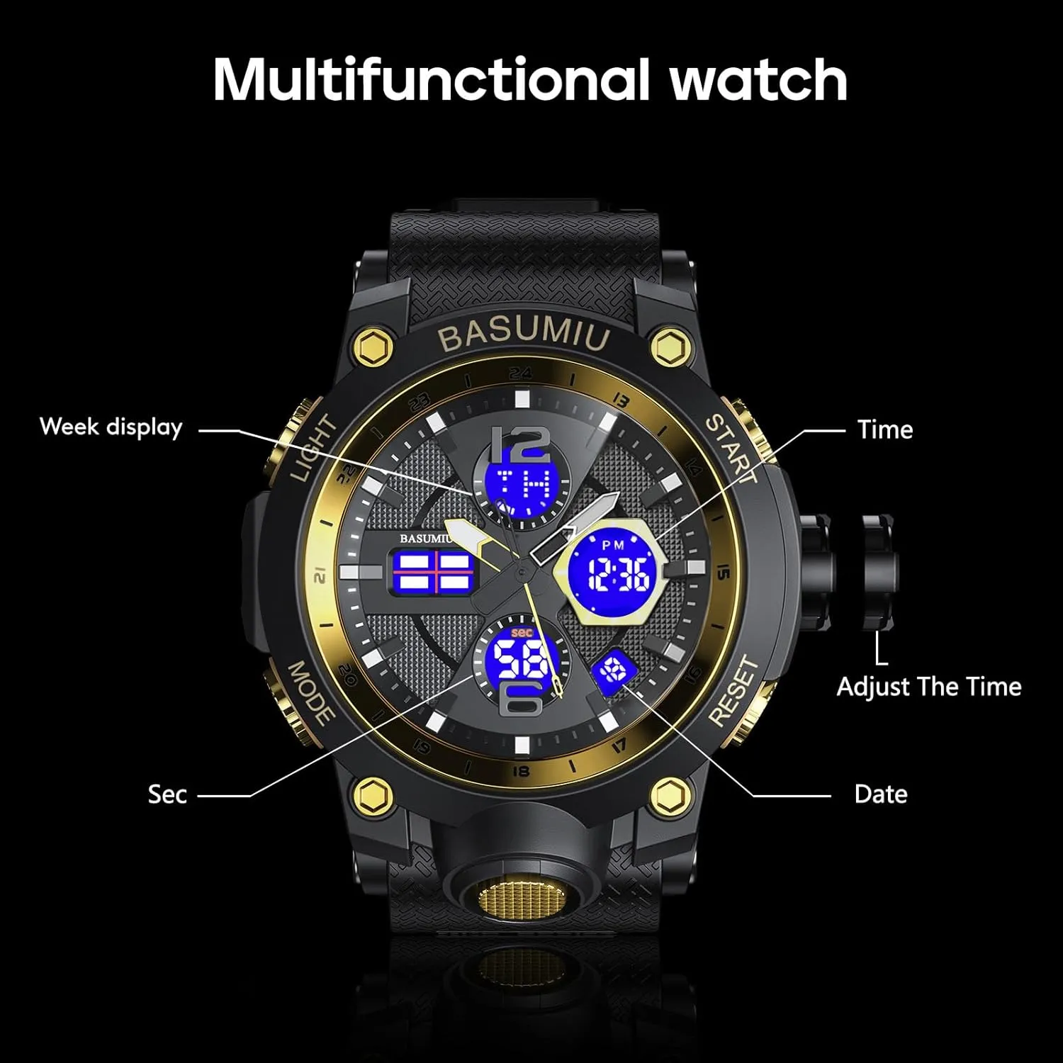 Mens Sports Wrist Watches Analog Digital Tactical Military Watch Waterproof Gold Watches for Men