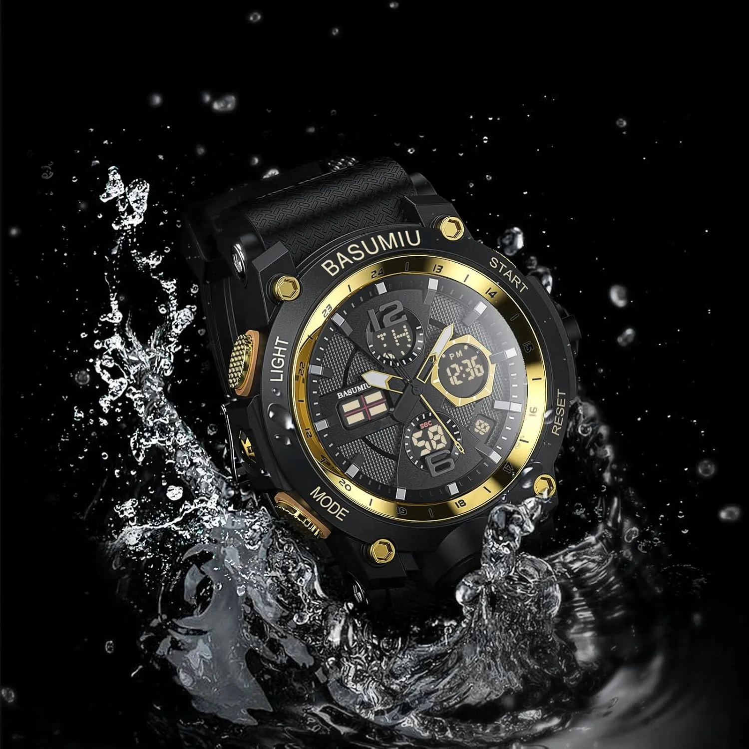 Mens Sports Wrist Watches Analog Digital Tactical Military Watch Waterproof Gold Watches for Men