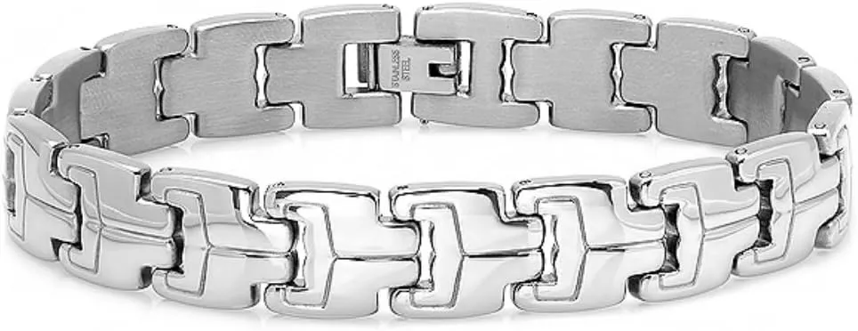 Mens Stainless Steel Patterned Link Bracelet 8 1/4 inch