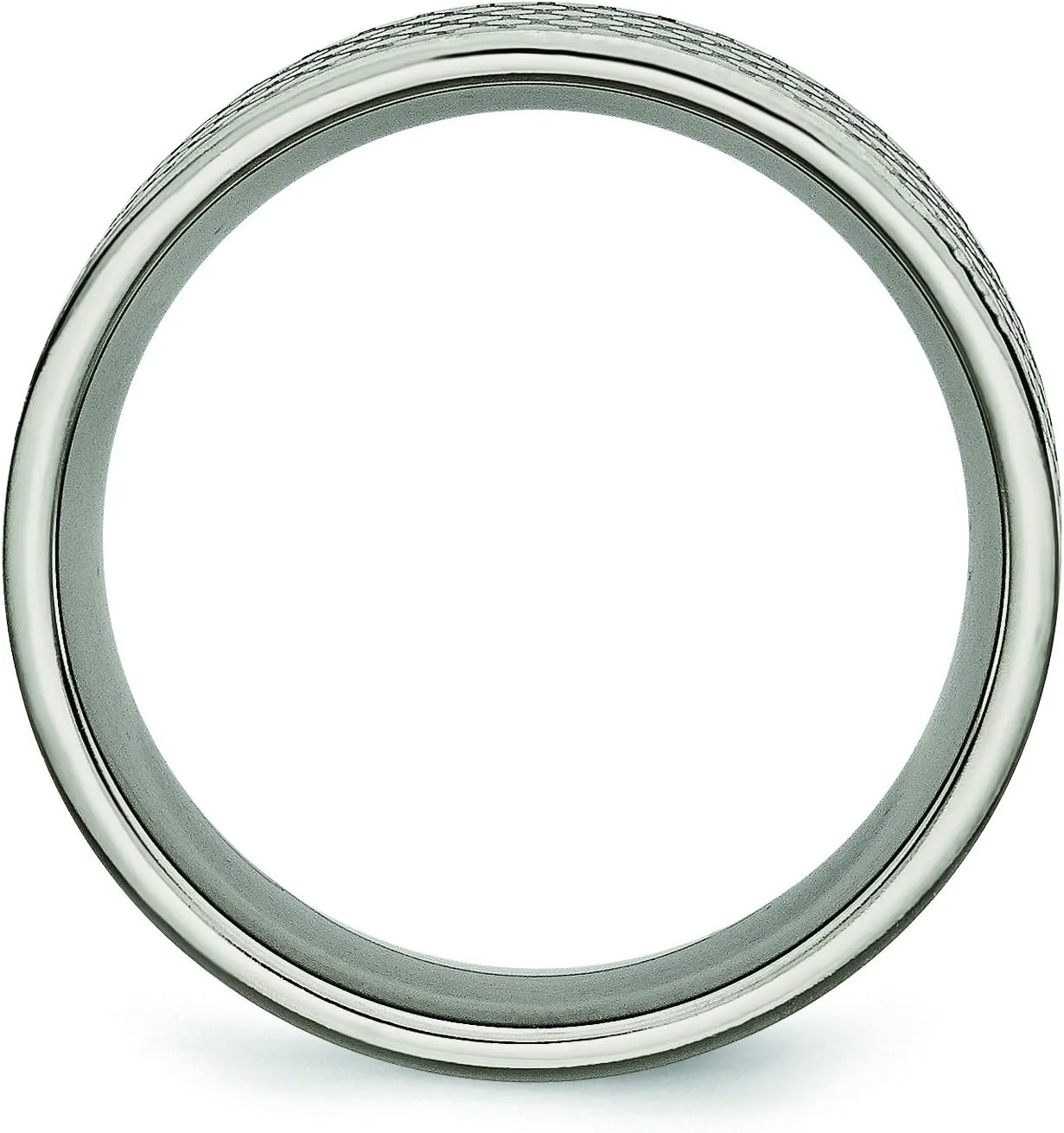 Mens Titanium 8mm Brushed Patterned Flat Wedding Band Ring