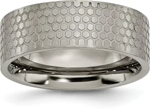 Mens Titanium 8mm Brushed Patterned Flat Wedding Band Ring