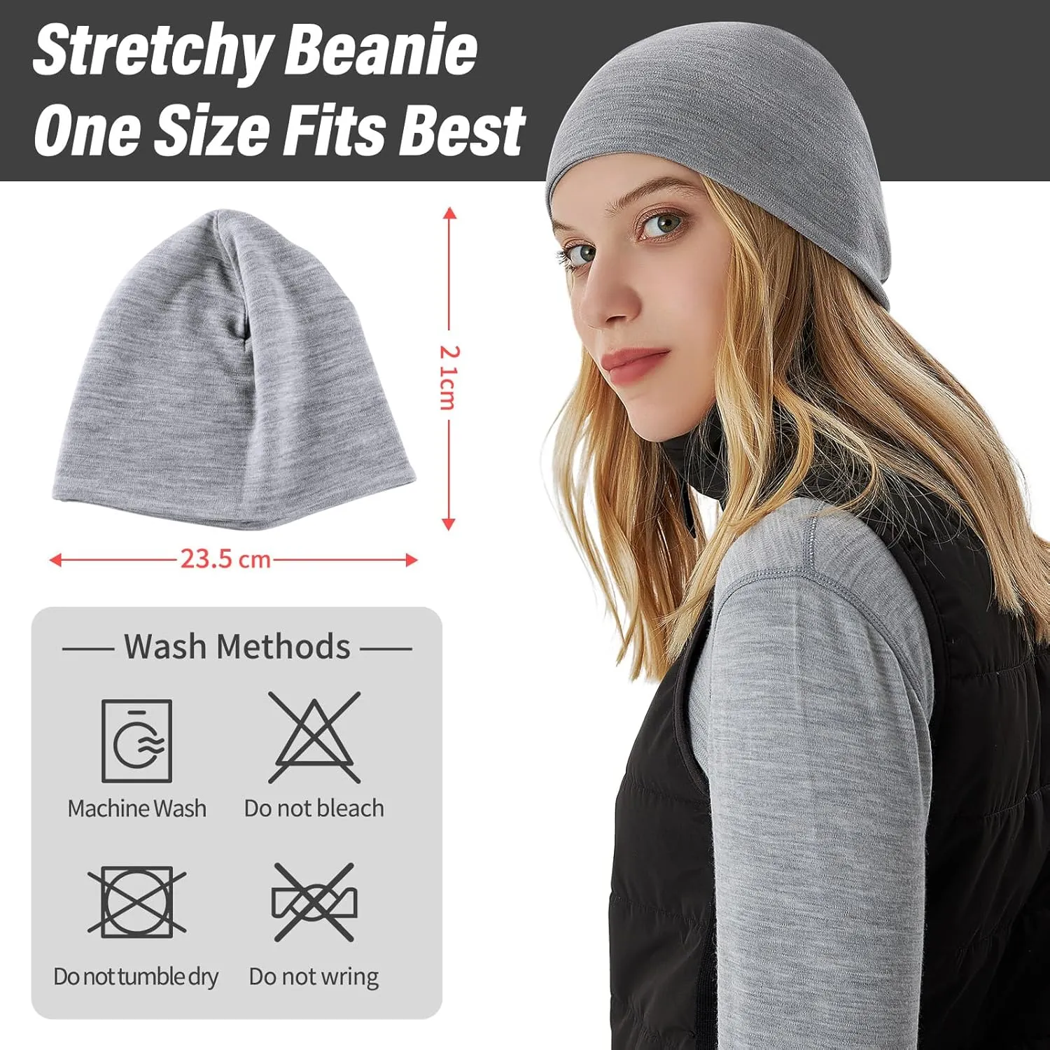 Merino Protect 100% Merino Wool Beanie Men Women Thermal Hats Lightweight Soft Watch Cap for Hiking Running
