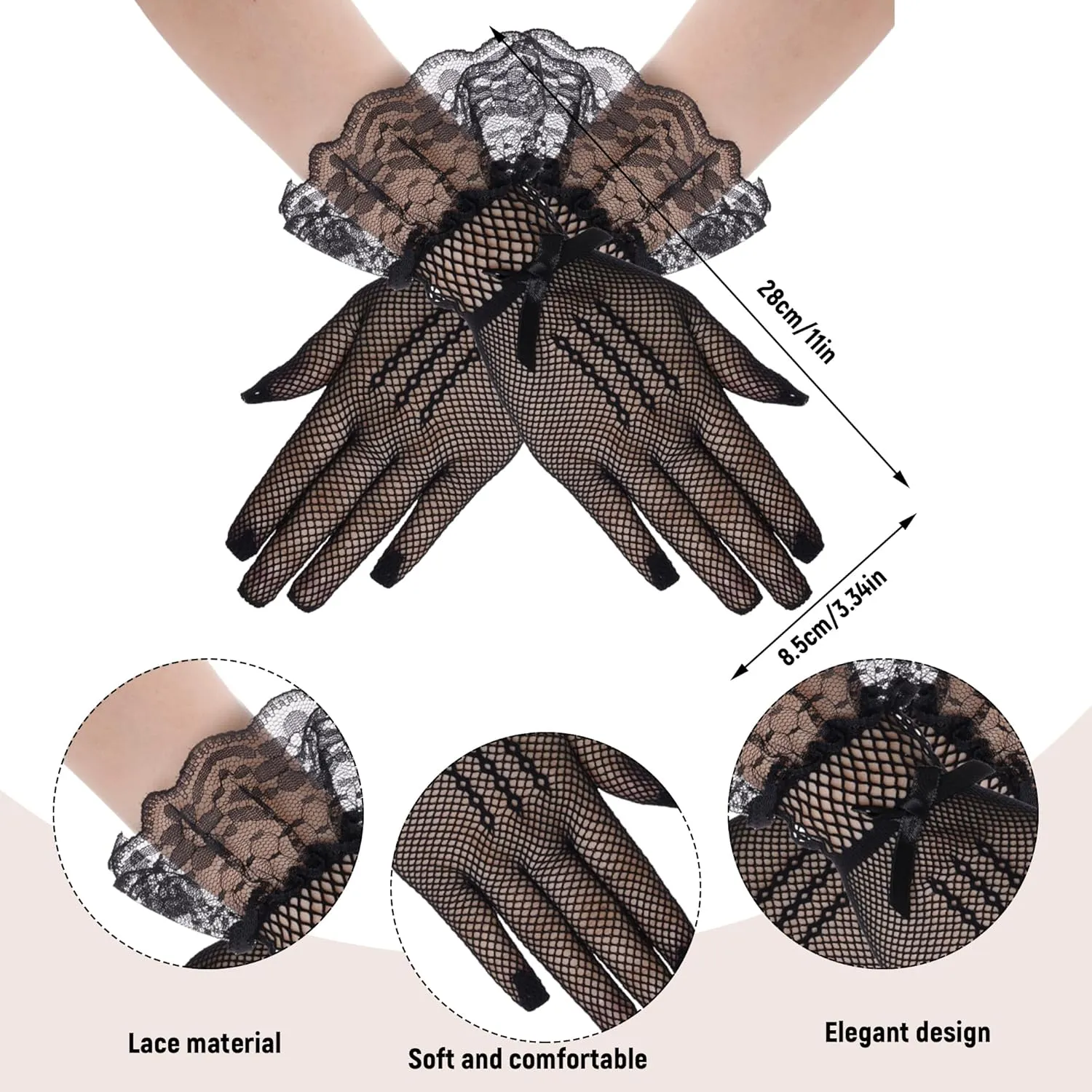 Mesh Veil Fascinator Headband 1920s Headpiece for Women Tea Party Fascinator Hats Gloves Pearl for Cocktail Party Halloween Wedding Bridal (US, Alpha, Medium, Black)