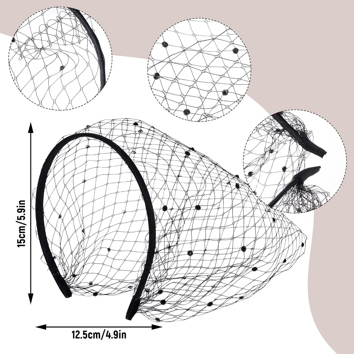 Mesh Veil Fascinator Headband 1920s Headpiece for Women Tea Party Fascinator Hats Gloves Pearl for Cocktail Party Halloween Wedding Bridal (US, Alpha, Medium, Black)