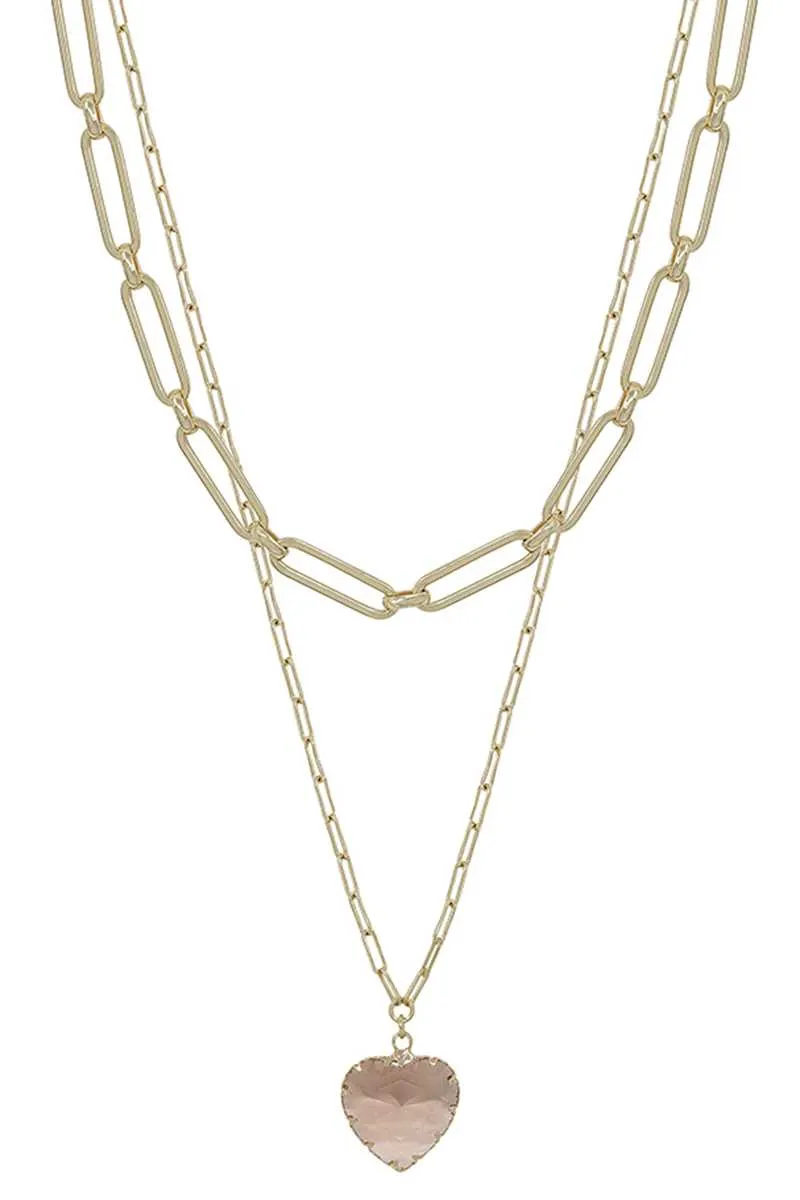 Metal Chain Heart Pendant 2 Layered Necklace