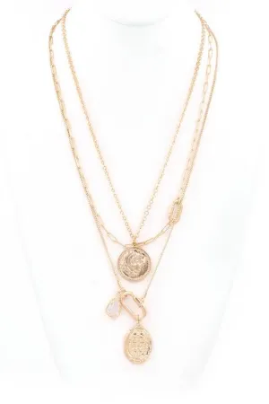 Metal Coin Charm Layered Necklace