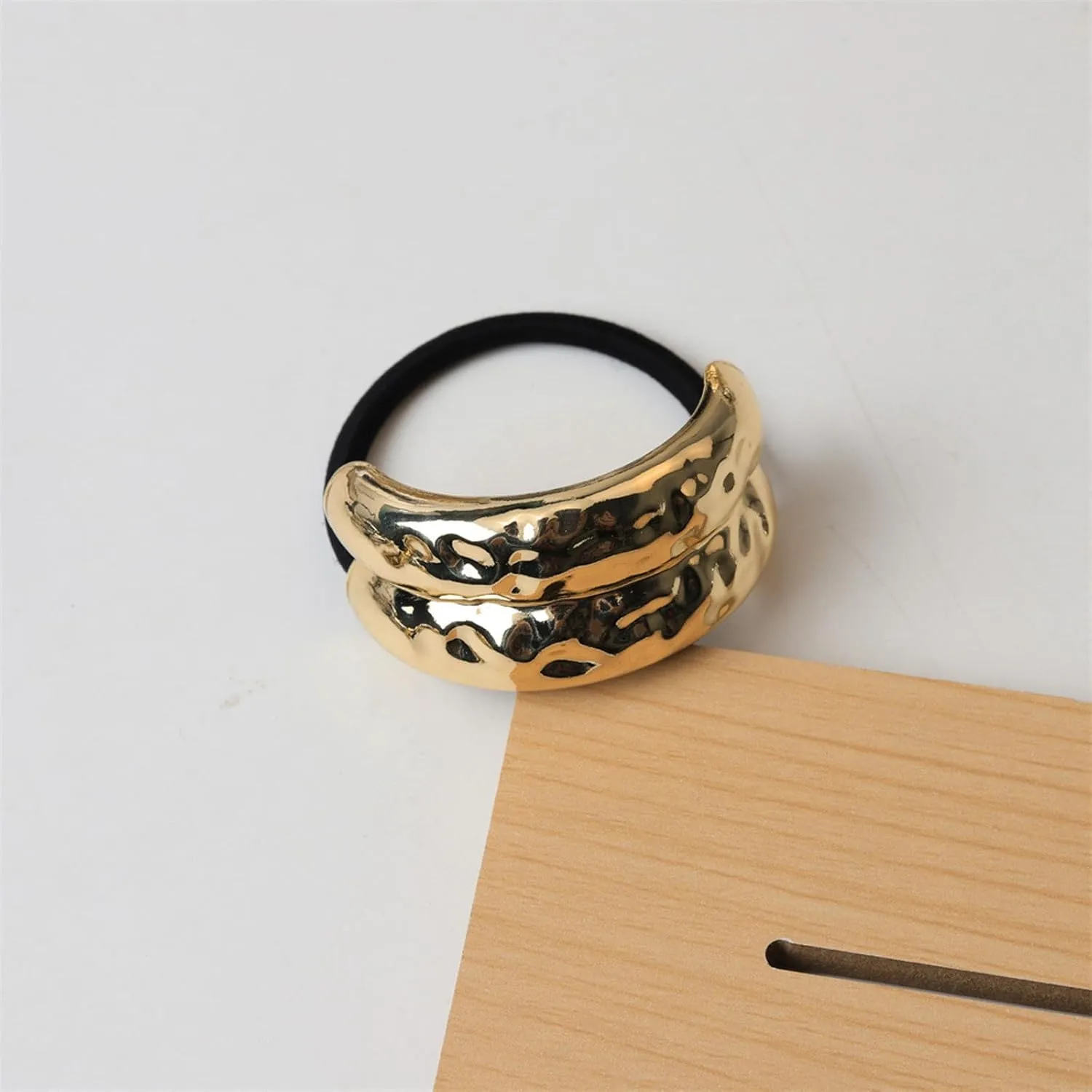 Metal Headband Metal Geometric Elastic Headband Wrapped Around Hair Suitable for Thick Hair Women's Elastic Hairpins Headband Hair Accessories (Gold, Double-Layer)