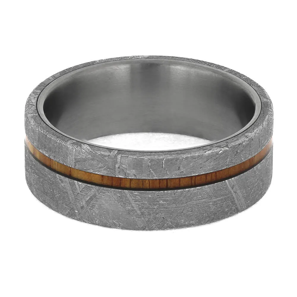 Meteorite Ring with Thin Koa Wood Pinstripe Over Titanium