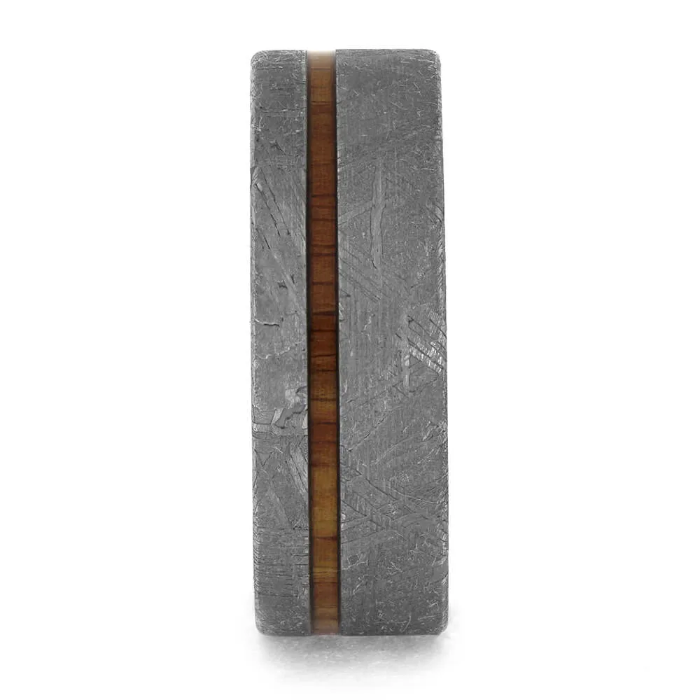 Meteorite Ring with Thin Koa Wood Pinstripe Over Titanium